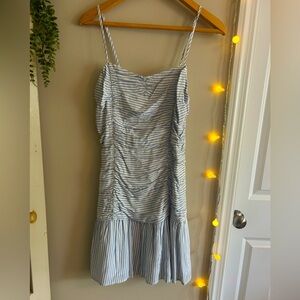 Blue & White Striped Ruched Mini Dress